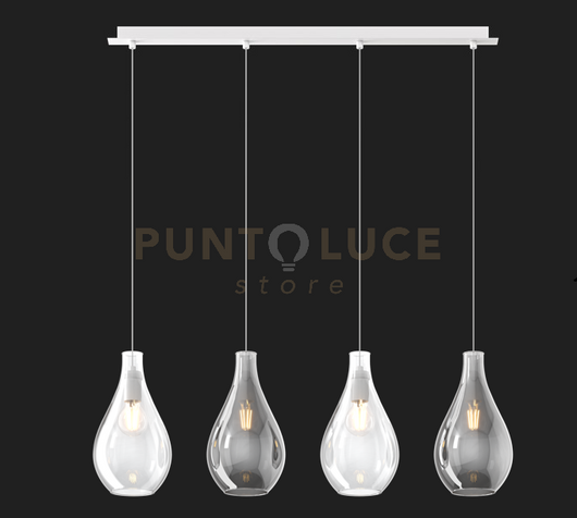 SOSP. BIANCO 4 LUCI RETTANGOLARE VETRI PICCOLI (2 TRASPARENTE+2 FUME') 1193BI-S4 RP-TF