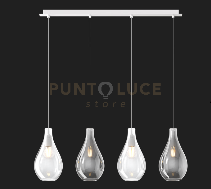 SOSP. BIANCO 4 LUCI RETTANGOLARE VETRI PICCOLI (2 TRASPARENTE+2 FUME') 1193BI-S4 RP-TF