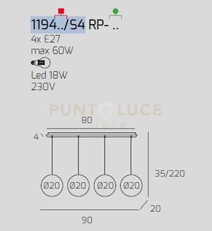 SOSP. BIANCO 4 LUCI RETTANGOLARE VETRI PICCOLI AMBRA 1194BI-S4 RP-AM