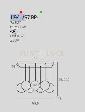 SOSP. BIANCO 7 LUCI RETTANGOLARE VETRI PICCOLI FUME' 1194BI-S7 RP-FU