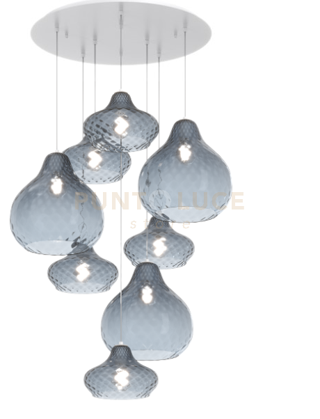 SOSP. BIANCO 8 LUCI TONDA VETRI (5 X PICCOLO + 3 X GRANDE) TUTTI ZAFFIRO 1191BI-S8 TMIX-ZA