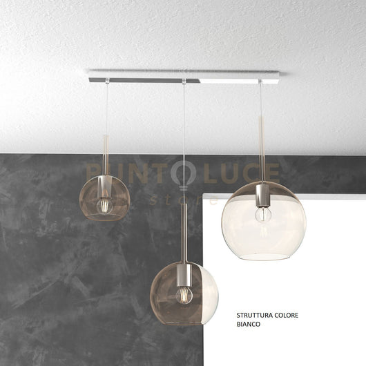 SOSP. BIANCO RETTANGOLARE 3 LUCI VETRI (1 X GRANDE+ 1 X MEDIO+ 1 X PICCOLO)TUTTI AMBRA 1155BI-S3 RMIX-AM