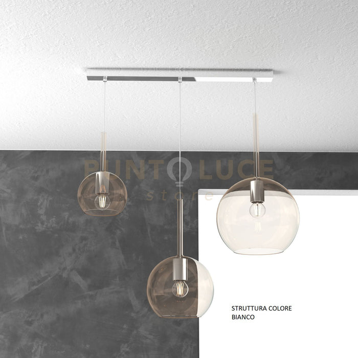 SOSP. BIANCO RETTANGOLARE 3 LUCI VETRI (1 X GRANDE+ 1 X MEDIO+ 1 X PICCOLO)TUTTI AMBRA 1155BI-S3 RMIX-AM