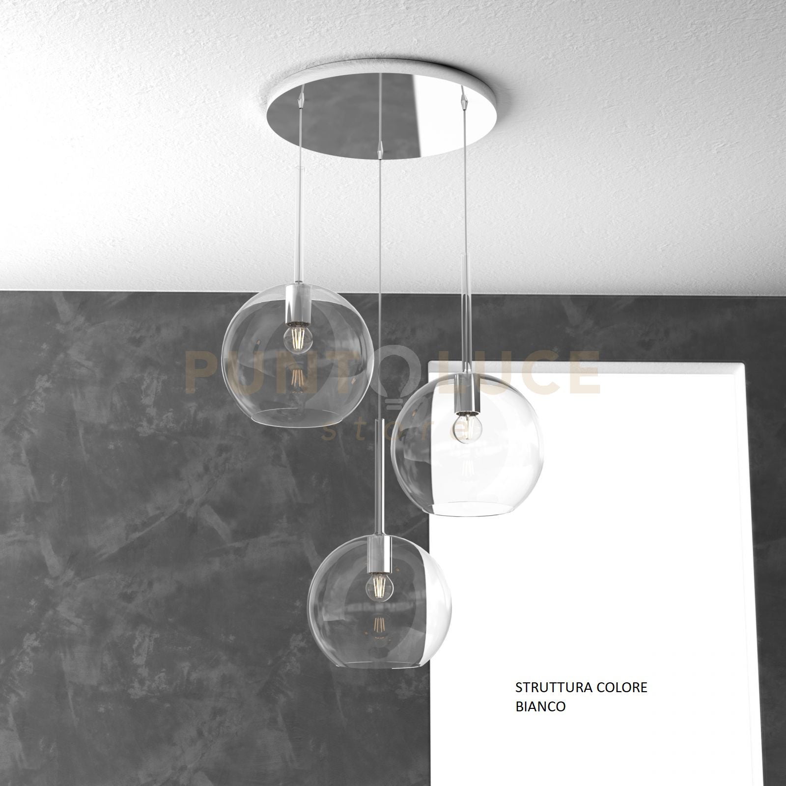 SOSP. BIANCO TONDA 3 LUCI VETRI TUTTI GRANDE TRASPARENTE 1155BI-S3 TG-TR