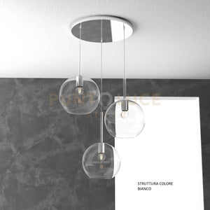 SOSP. BIANCO TONDA 3 LUCI VETRI TUTTI GRANDE TRASPARENTE 1155BI-S3 TG-TR