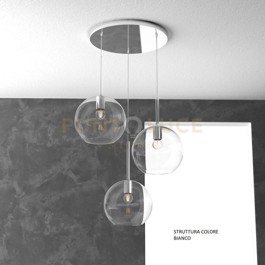 SOSP. BIANCO TONDA 3 LUCI VETRI TUTTI GRANDE TRASPARENTE 1155BI-S3 TG-TR
