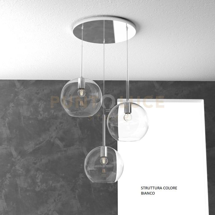 SOSP. BIANCO TONDA 3 LUCI VETRI TUTTI GRANDE TRASPARENTE 1155BI-S3 TG-TR