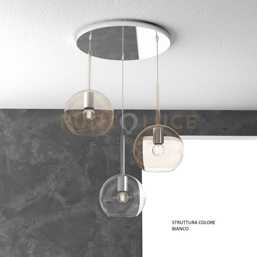 SOSP. BIANCO TONDA 3 LUCI VETRI TUTTI MEDIO (1 X TRASPARENTE + 2 X AMBRA) 1155BI-S3 TM-TA