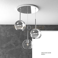 SOSP. BIANCO TONDA 3 LUCI VETRI TUTTI MEDIO (1 X TRASPARENTE + 2 X CROMO) 1155BI-S3 TM-TC