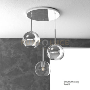 SOSP. BIANCO TONDA 3 LUCI VETRI TUTTI MEDIO (1 X TRASPARENTE + 2 X CROMO) 1155BI-S3 TM-TC