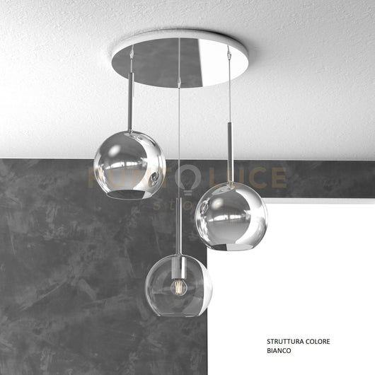 SOSP. BIANCO TONDA 3 LUCI VETRI TUTTI MEDIO (1 X TRASPARENTE + 2 X CROMO) 1155BI-S3 TM-TC