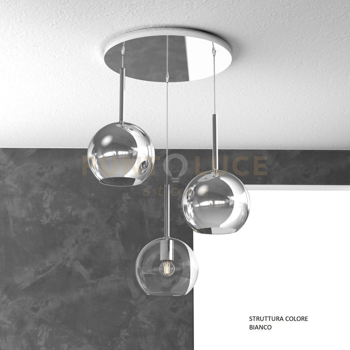 SOSP. BIANCO TONDA 3 LUCI VETRI TUTTI MEDIO (1 X TRASPARENTE + 2 X CROMO) 1155BI-S3 TM-TC