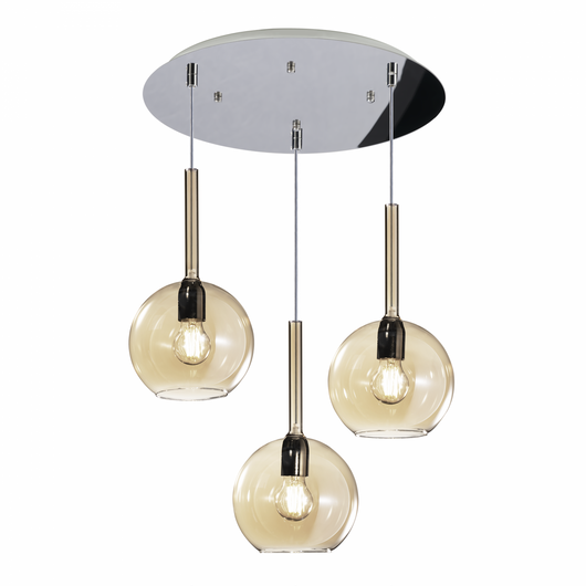 SOSP. BIANCO TONDA 3 LUCI VETRI TUTTI MEDIO AMBRA 1155BI-S3 TM-AM