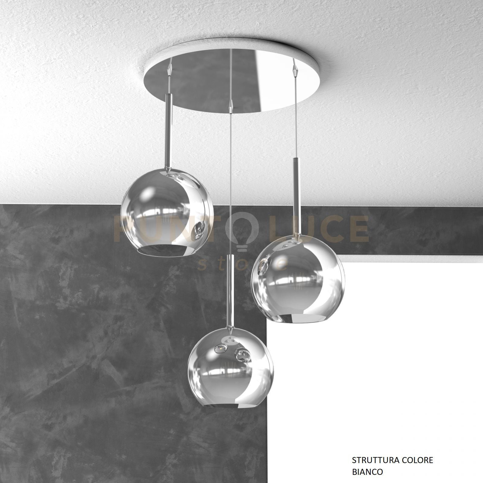 SOSP. BIANCO TONDA 3 LUCI VETRI TUTTI MEDIO CROMO 1155BI-S3 TM-CR