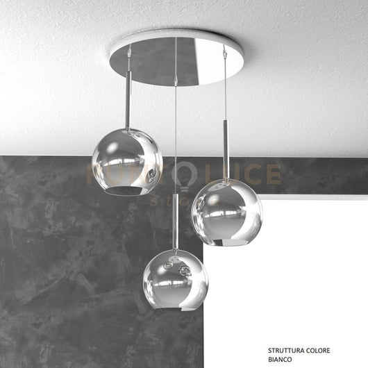 SOSP. BIANCO TONDA 3 LUCI VETRI TUTTI MEDIO CROMO 1155BI-S3 TM-CR