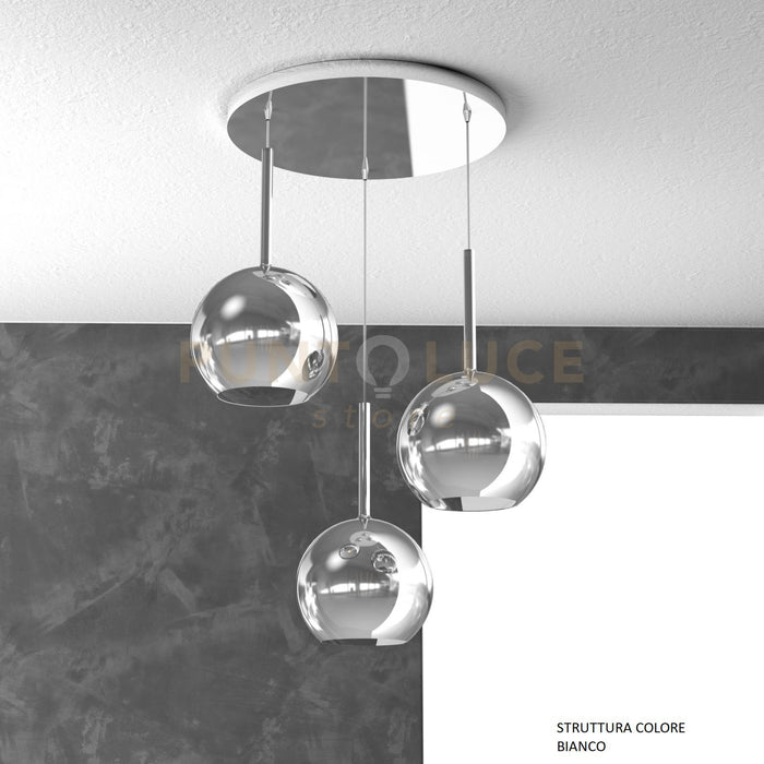 SOSP. BIANCO TONDA 3 LUCI VETRI TUTTI MEDIO CROMO 1155BI-S3 TM-CR