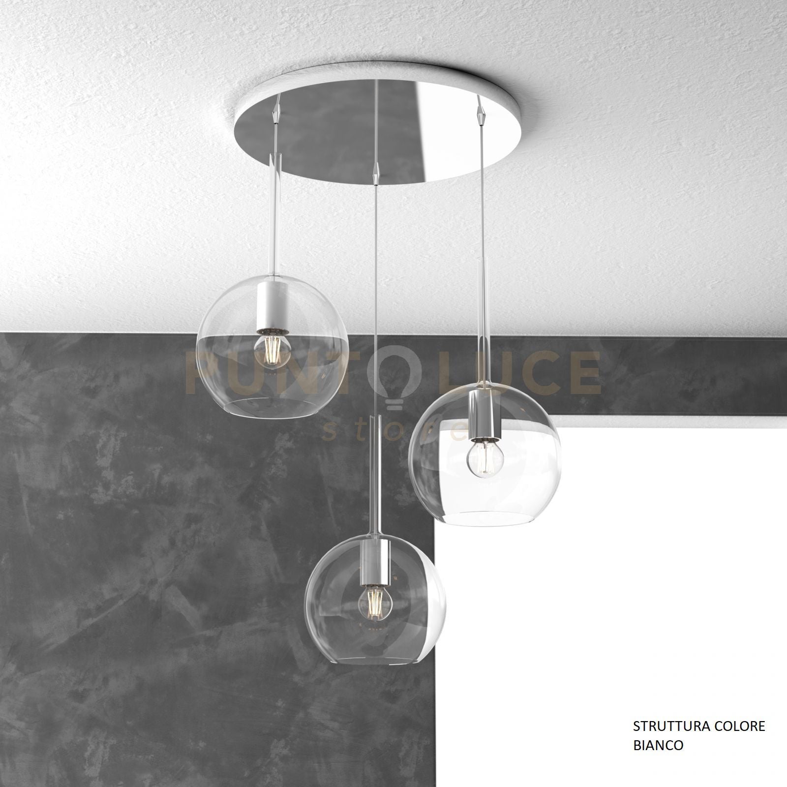 SOSP. BIANCO TONDA 3 LUCI VETRI TUTTI MEDIO TRASPARENTE 1155BI-S3 TM-TR