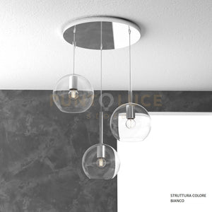 SOSP. BIANCO TONDA 3 LUCI VETRI TUTTI MEDIO TRASPARENTE 1155BI-S3 TM-TR