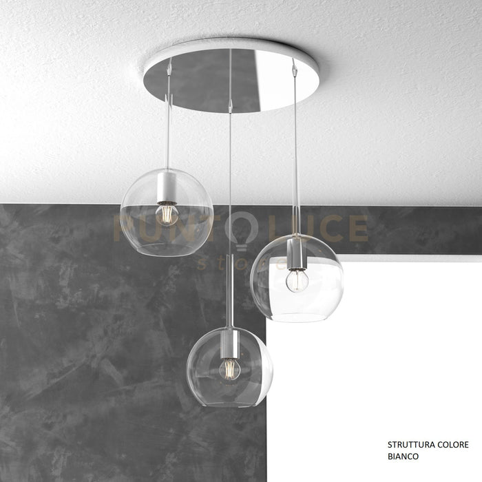 SOSP. BIANCO TONDA 3 LUCI VETRI TUTTI MEDIO TRASPARENTE 1155BI-S3 TM-TR