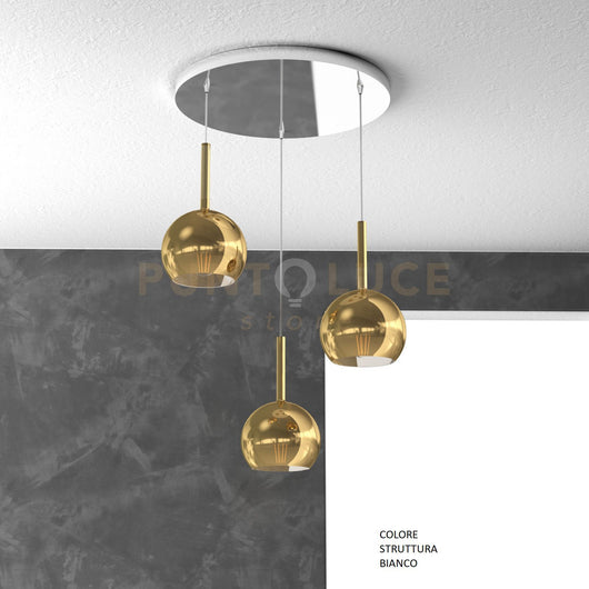 SOSP. BIANCO TONDA 3 LUCI VETRI TUTTI PICCOLO ORO 1155BI-S3 TP-OR