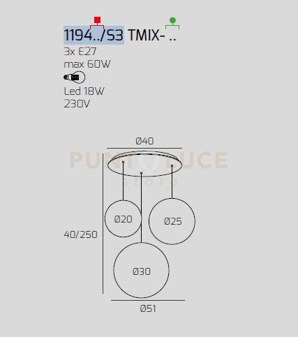 SOSP. CROMO 3 LUCI TONDO VETRI (1 PICCOLO+1 MEDIO+1 GRANDE) TUTTI AMBRA 1194CR-S3 TMIX-AM