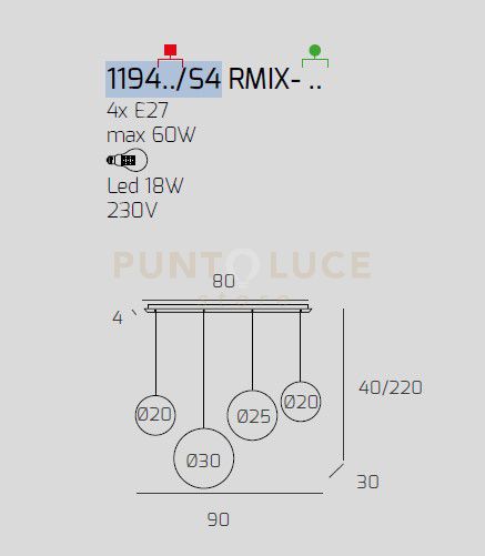 SOSP. CROMO 4 LUCI RETTANGOLARE VETRI (2 PICCOLI+1 MEDIO+1 GRANDE) TUTTI FUME' 1194CR-S4 RMIX-FU