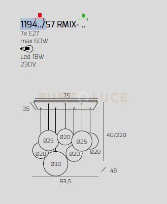 SOSP. CROMO 7 LUCI RETTANGOLARE VETRI (4 PICCOLI+2 MEDI+1 GRANDE) TUTTI AMBRA 1194CR-S7 RMIX-AM
