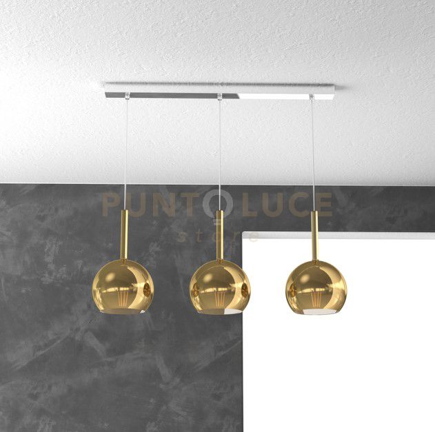 SOSP. CROMO RETTANGOLARE 3 LUCI VETRI TUTTI PICCOLO ORO 1155CR-S3 RP-OR