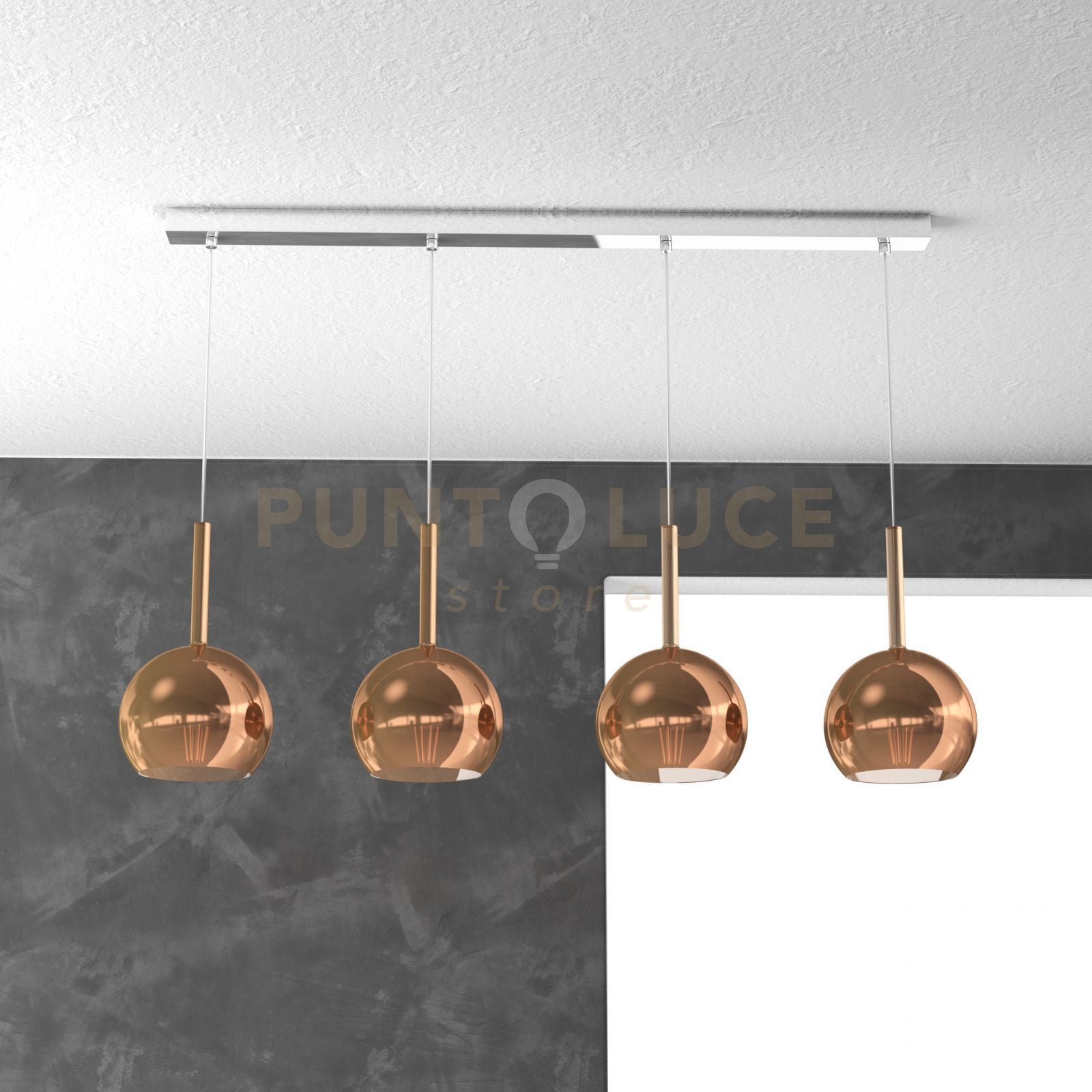 SOSP. CROMO RETTANGOLARE 4 LUCI VETRI TUTTI PICCOLO RAME 1155CR-S4 RP-RA