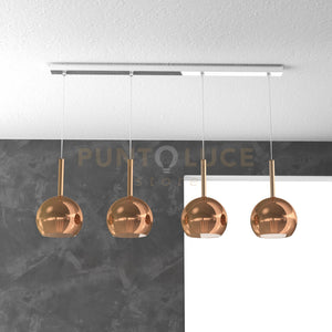 SOSP. CROMO RETTANGOLARE 4 LUCI VETRI TUTTI PICCOLO RAME 1155CR-S4 RP-RA