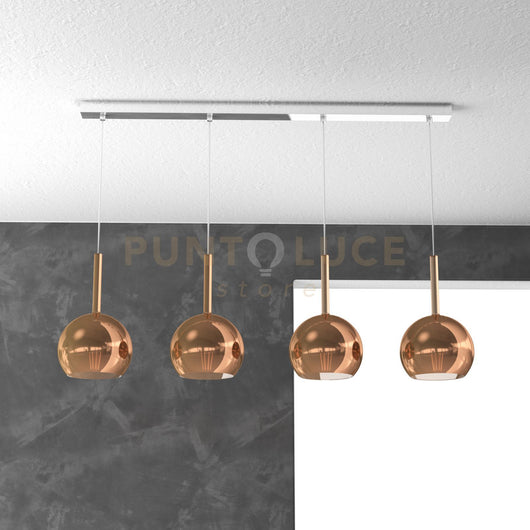 SOSP. CROMO RETTANGOLARE 4 LUCI VETRI TUTTI PICCOLO RAME 1155CR-S4 RP-RA