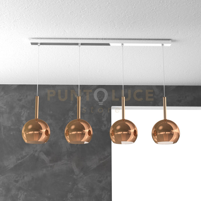 SOSP. CROMO RETTANGOLARE 4 LUCI VETRI TUTTI PICCOLO RAME 1155CR-S4 RP-RA