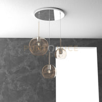 SOSP. CROMO TONDA 3 LUCI VETRI (1 GRANDE+1 MEDIO+1 PICCOLO) TUTTI AMBRA 1155CR-S3 TMIX-AM