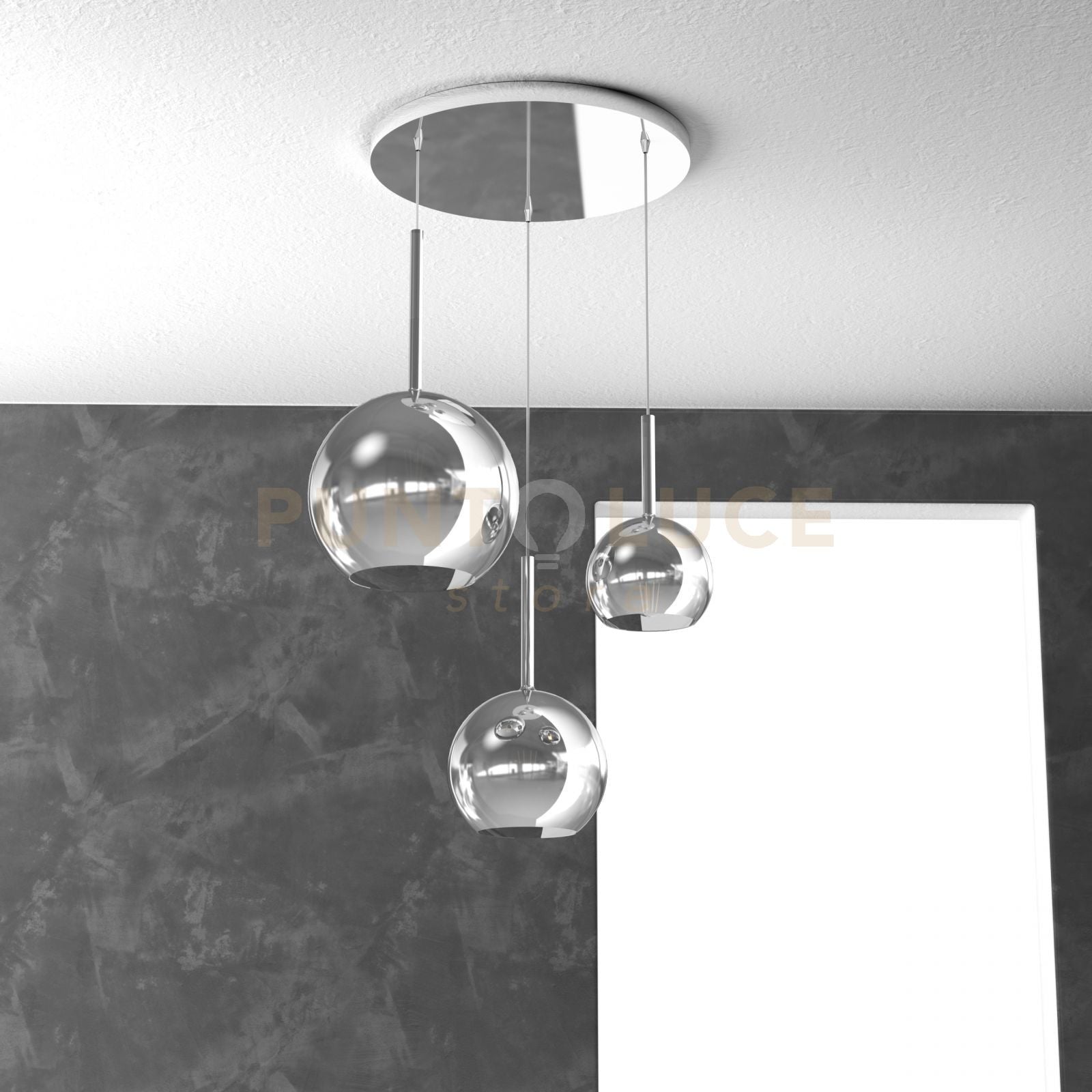 SOSP. CROMO TONDA 3 LUCI VETRI (1 GRANDE+1 MEDIO+1 PICCOLO) TUTTI CROMO 1155CR-S3 TMIX-CR