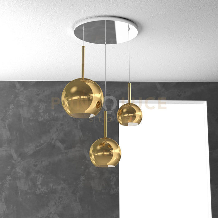 SOSP. CROMO TONDA 3 LUCI VETRI (1 GRANDE+1 MEDIO+1 PICCOLO) TUTTI ORO 1155CR-S3 TMIX-OR