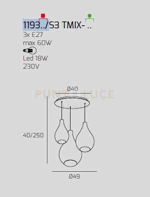 SOSP. OTTONE SAT. 3 LUCI TONDA VETRI (1 PICCOLO+1 MEDIO+1 GRANDE) TUTTI TRASPARENTE 1193OS-S3 TMIX-TR