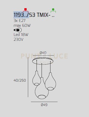 SOSP. OTTONE SAT. 3 LUCI TONDA VETRI (1 PICCOLO+1 MEDIO+1 GRANDE) TUTTI FUME' 1193OS-S3 TMIX-FU