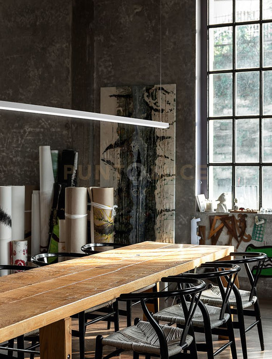 Sospensione SYNCRO profilo LED 35W 2450LM - CCT 3000K 4000K 6000K in alluminio verniciato bianco con 2 cavi acciaio