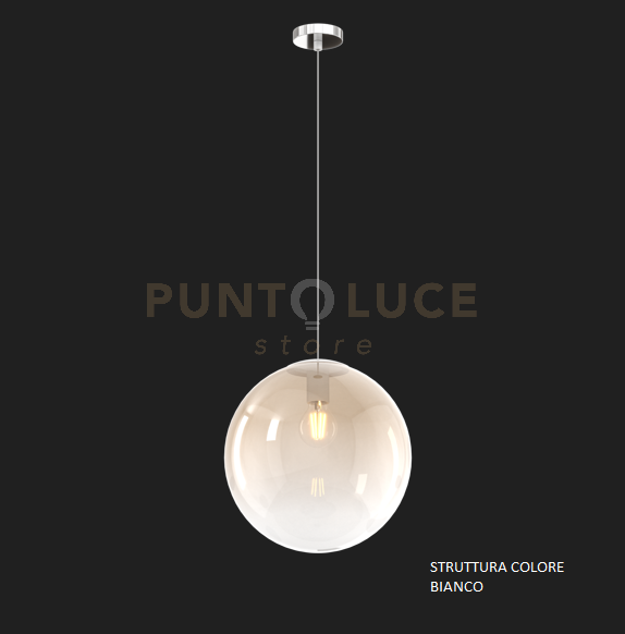 SOSPENSIONE BIANCO 1 LUCE VETRO GRANDE AMBRA 1194BI-S30-AM