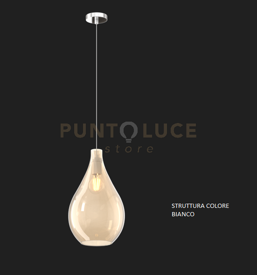 SOSPENSIONE BIANCO 1 LUCE VETRO MEDIO AMBRA 1193BI-SM-AM