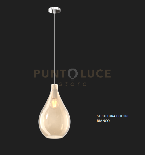 SOSPENSIONE BIANCO 1 LUCE VETRO MEDIO AMBRA 1193BI-SM-AM