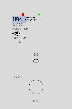 SOSPENSIONE BIANCO 1 LUCE VETRO MEDIO BRONZO 1194BI-S25-BR