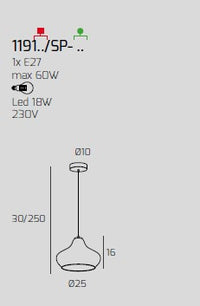 SOSPENSIONE BIANCO 1 LUCE VETRO PICCOLO RUBINO 1191BI-SP-RU