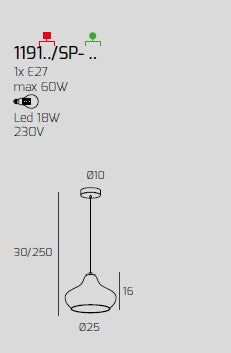 SOSPENSIONE BIANCO 1 LUCE VETRO PICCOLO RUBINO 1191BI-SP-RU