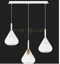 SOSPENSIONE BIANCO 3 LUCI RETTANGOLARE VETRI TRASPARENTE 1177BI-S3 R-TR