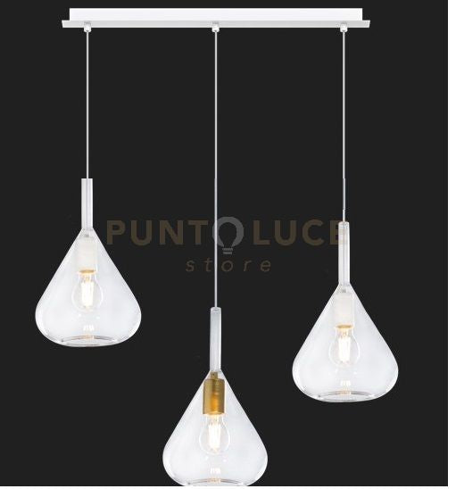 SOSPENSIONE BIANCO 3 LUCI RETTANGOLARE VETRI TRASPARENTE 1177BI-S3 R-TR