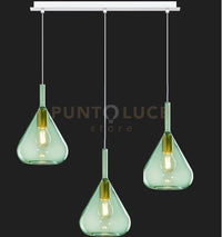 SOSPENSIONE BIANCO 3 LUCI RETTANGOLARE VETRI VERDE 1177BI-S3 R-VE