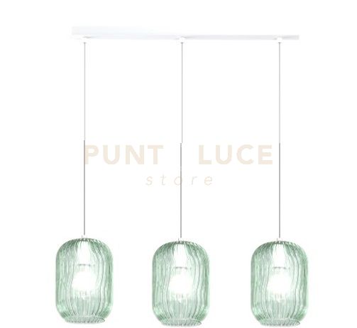 SOSPENSIONE BIANCO 3 LUCI RETTANGOLARE VETRI VERDE 1181BI-S3 R-VE