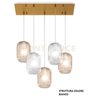 SOSPENSIONE BIANCO 5 LUCI RETTANGOLARE VETRI 2X TR + 3X AM 1181BI-S5 R-TA