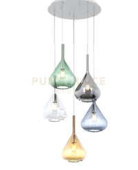 SOSPENSIONE BIANCO 5 LUCI TONDA VETRI TR + AM + FU + VE + BL 1177BI-S5 T-MC